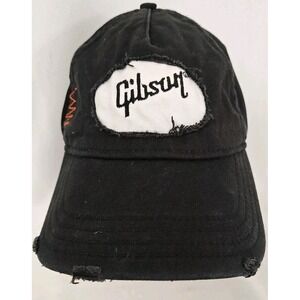 Gibson Logo Distressed Black Baseball Hat Unisex Adults Flexfit Cap Cotton